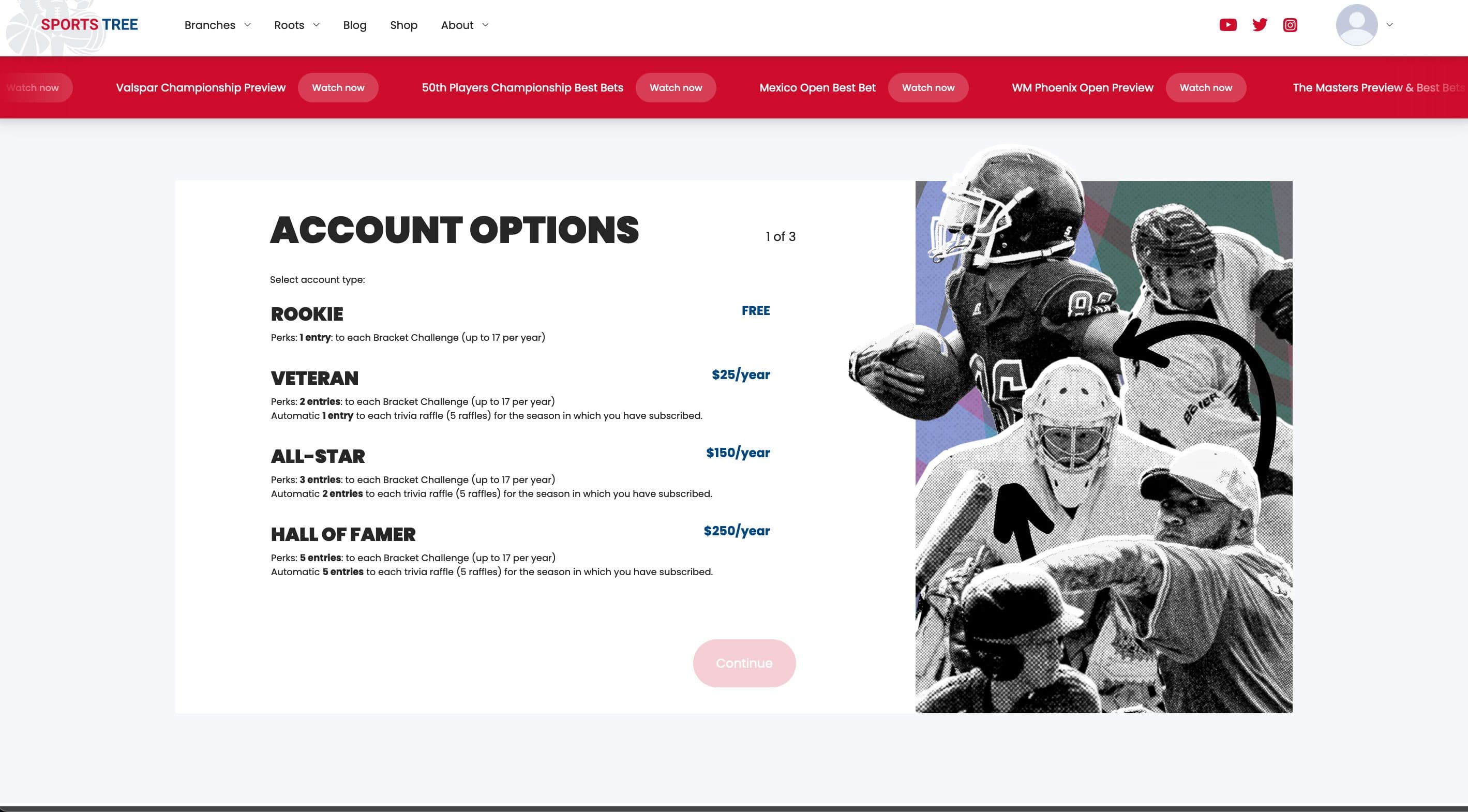 Sports Tree subscription tiers.